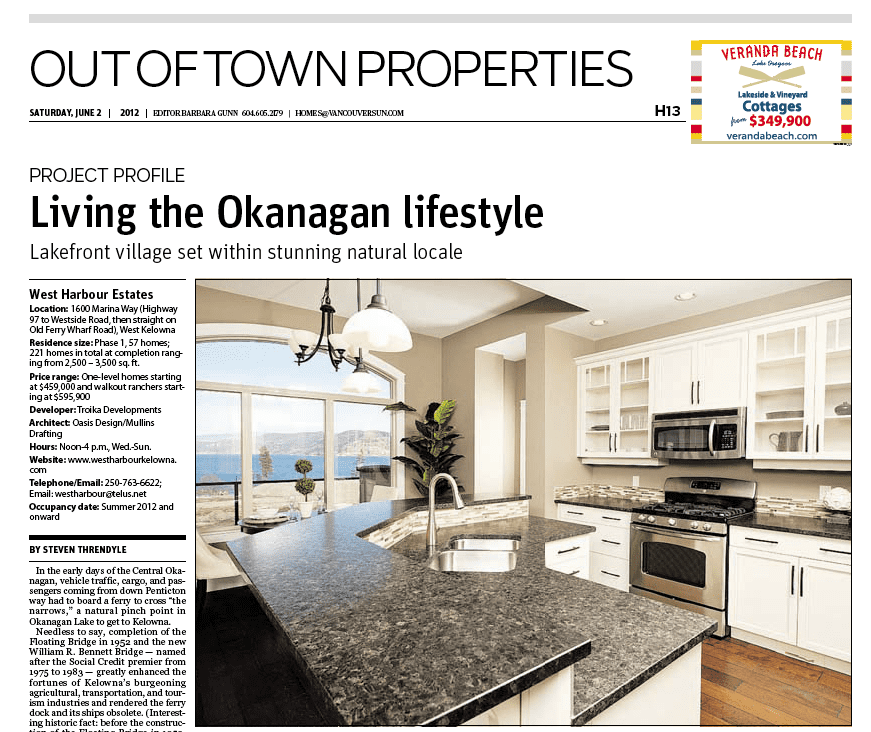 screenshot of project profile article on west harbour by the vancouver sun