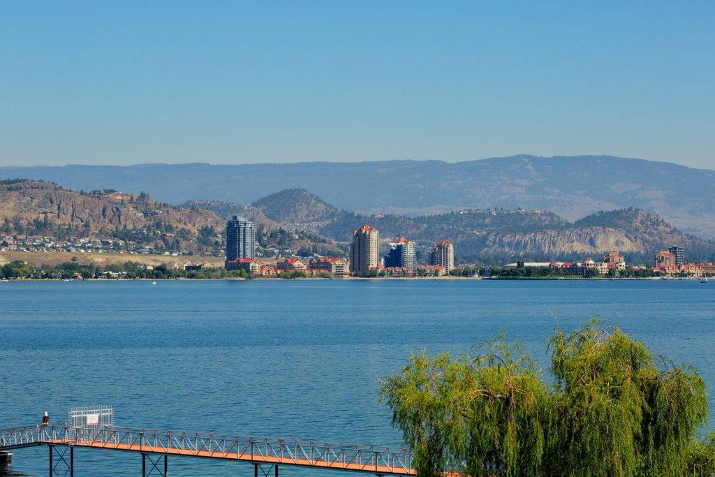 overlooking okanagan lake fixated on kelowna buildings in the distance